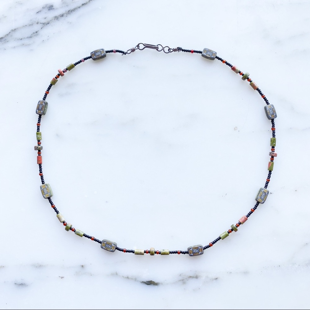 Vintage Necklace Handmade 1980s Multi-Color Glass